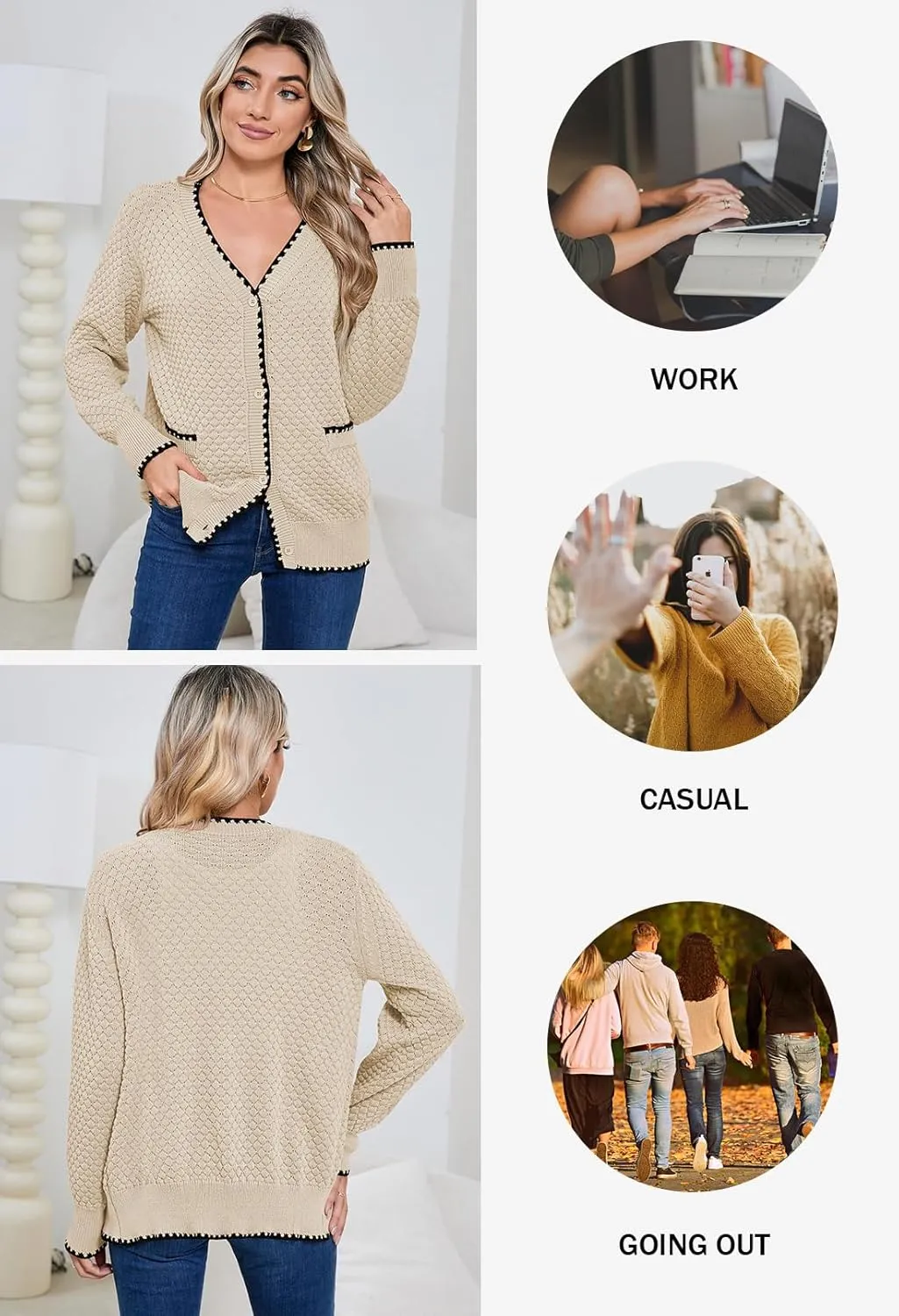 Pink Queen Women's Cropped Cardigan 2024 Long Sleeve V-Neck Button Down Knit Sweater Tops Open Front Lightweight