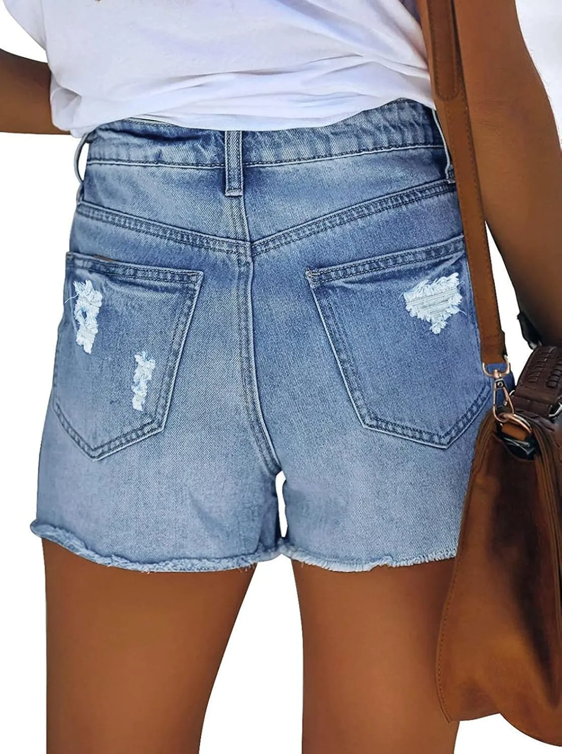 Pink Queen Women's High Waisted Denim Shorts Casual Ripped Summer Hot Short Jeans Frayed Distressed Jeans Shorts with Pockets