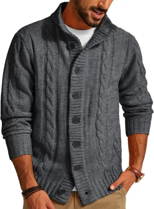 PJ PAUL JONES Men's Cardigan Sweaters Stand Collar Cable Knit Button Sweater