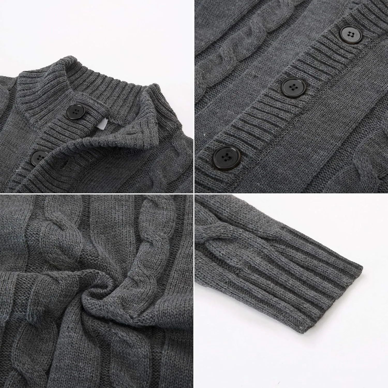 PJ PAUL JONES Men's Cardigan Sweaters Stand Collar Cable Knit Button Sweater