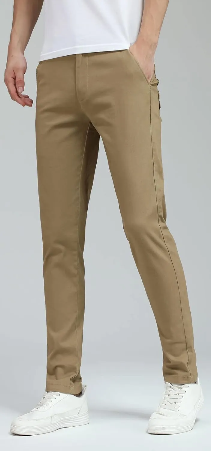 Plaid&Plain Men's Skinny Stretchy Khaki Pants Colored Pants Slim Fit Slacks Tapered Trousers