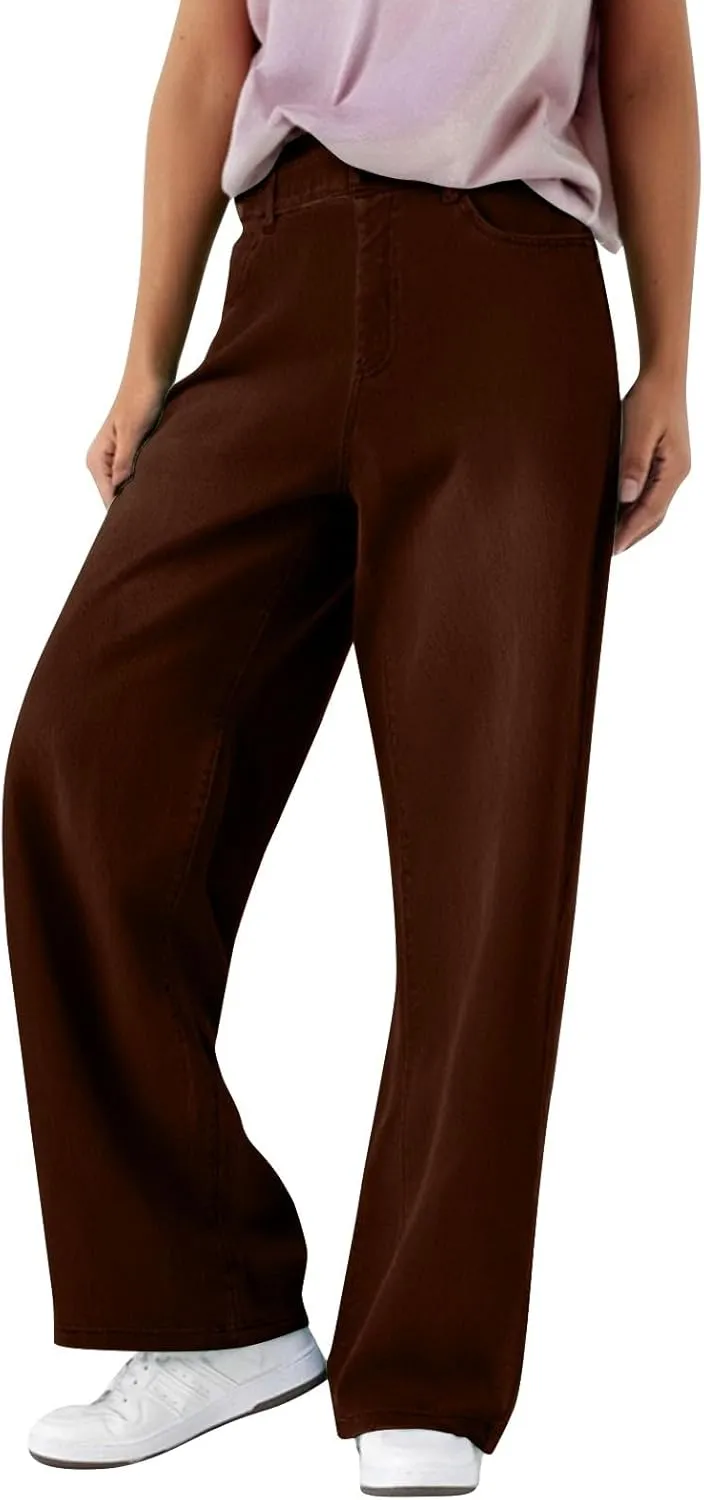 Plus Size Jeans Wide Leg Summer,Womens Cropped Jeans Stretchy Trousers Petite Baggy Cargo High Waisted Trendy