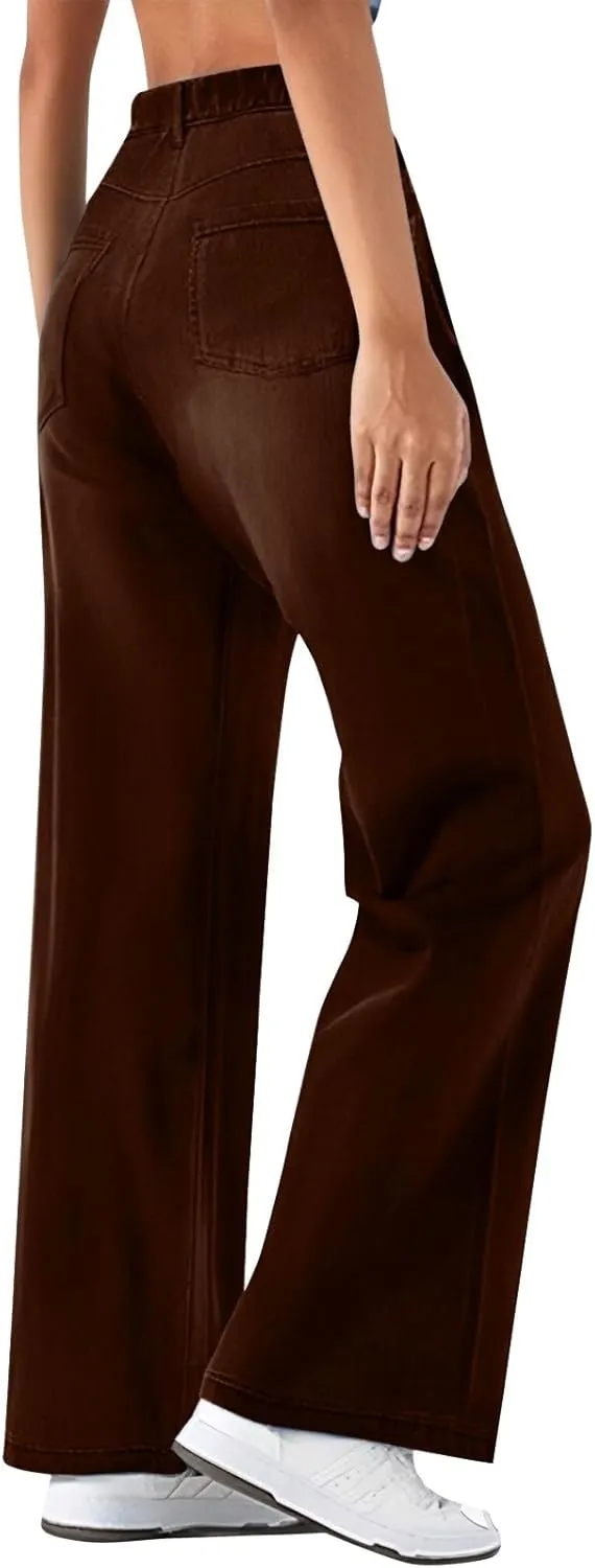 Plus Size Jeans Wide Leg Summer,Womens Cropped Jeans Stretchy Trousers Petite Baggy Cargo High Waisted Trendy