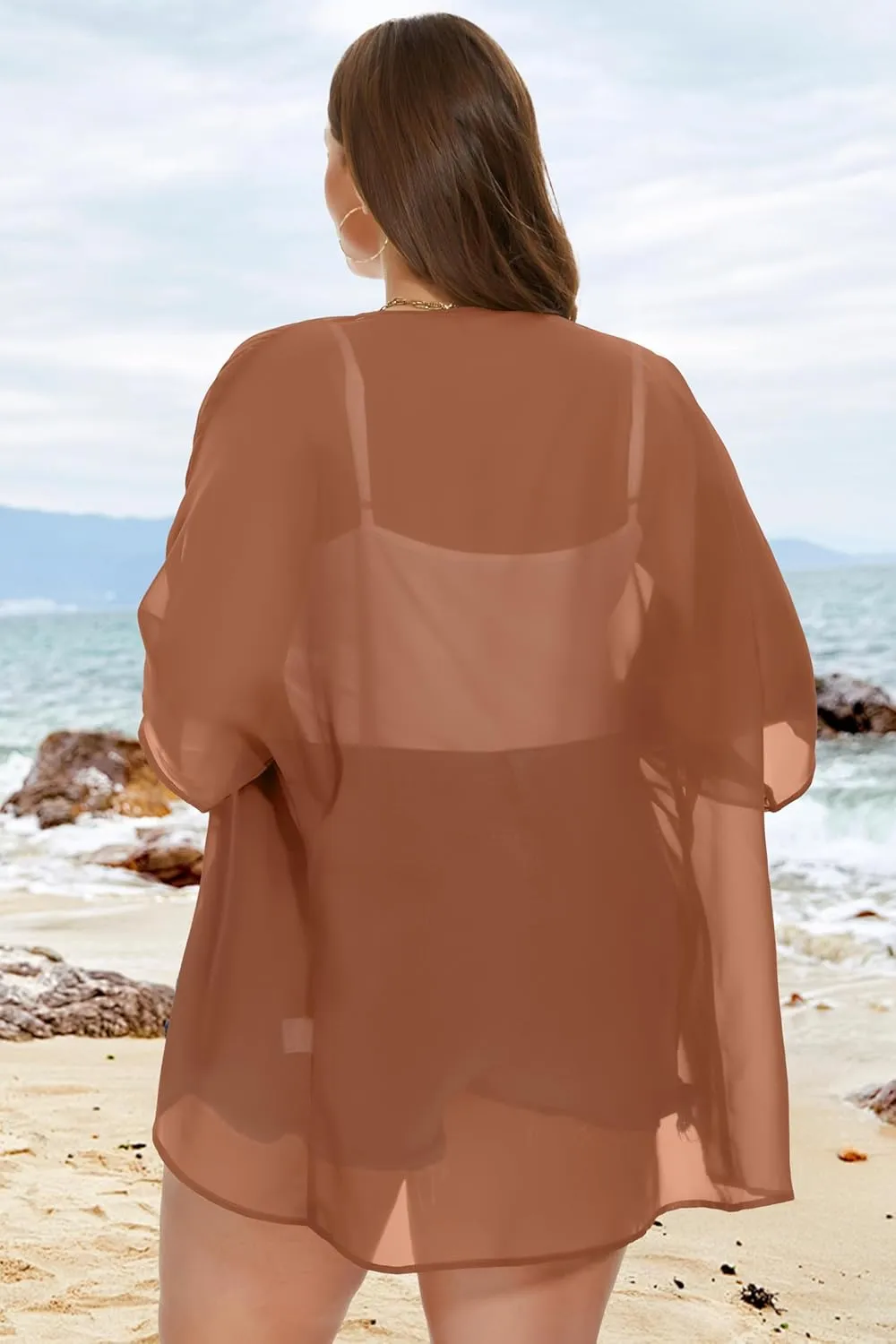 Plus Size Kimonos for Women Swimsuit Cover Ups Casual Loose Cardigan Summer Tops Swimwear