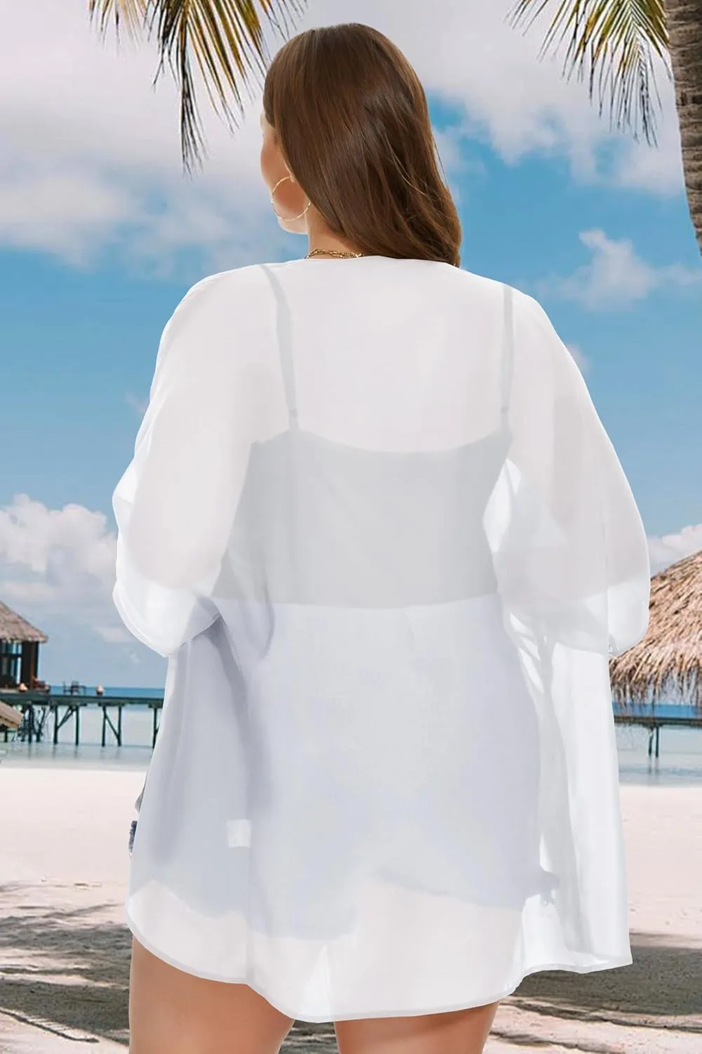 Plus Size Kimonos for Women Swimsuit Cover Ups Casual Loose Cardigan Summer Tops Swimwear