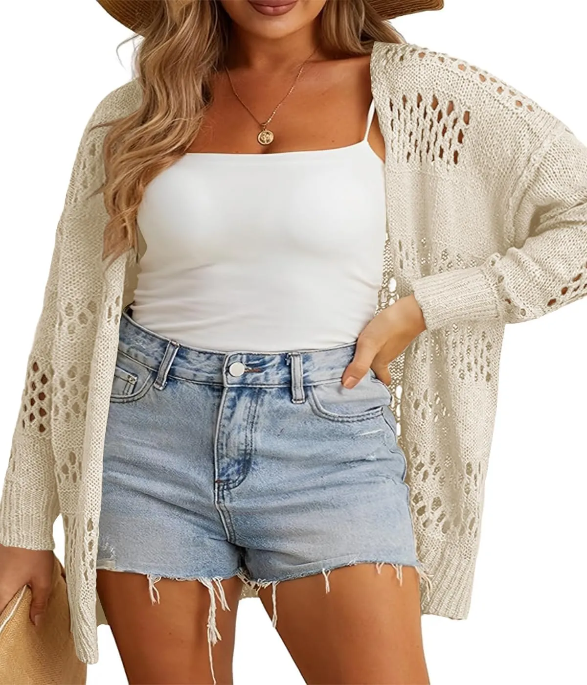Plus Size Womens Crochet Cardigans Sweater Boho Long Sleeve Lightweight Oversized Open Front Loose Fit Knitted Tops