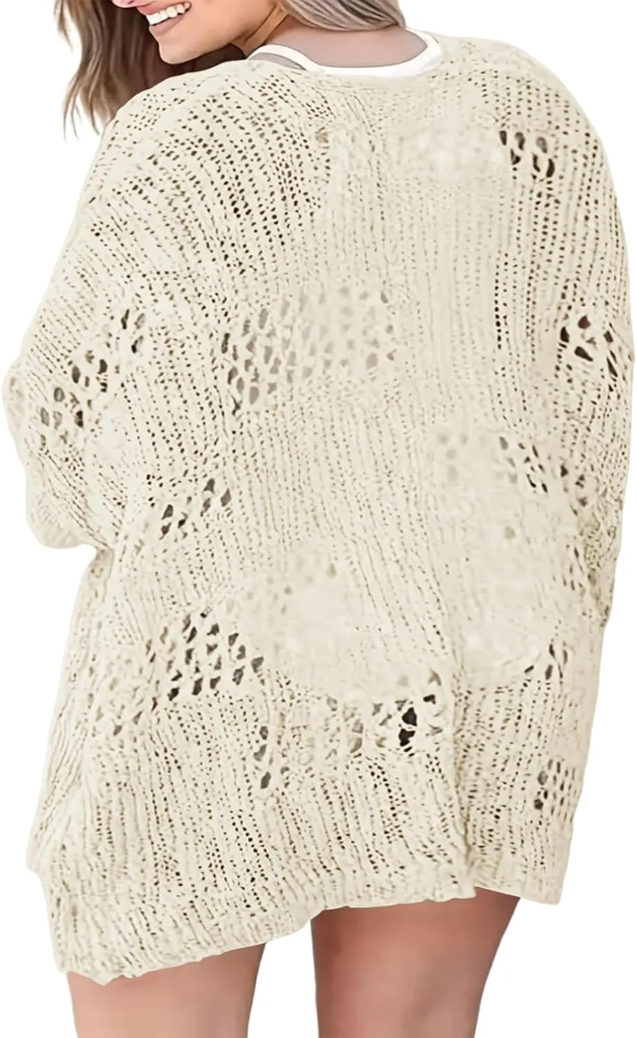 Plus Size Womens Crochet Cardigans Sweater Boho Long Sleeve Lightweight Oversized Open Front Loose Fit Knitted Tops