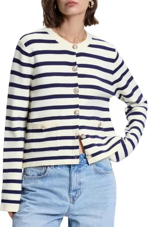 PrettyGuide Women's Striped Cardigan Sweaters Long Sleeve Button Down Fall Casual Cropped Knit Lady Jackets with Pockets