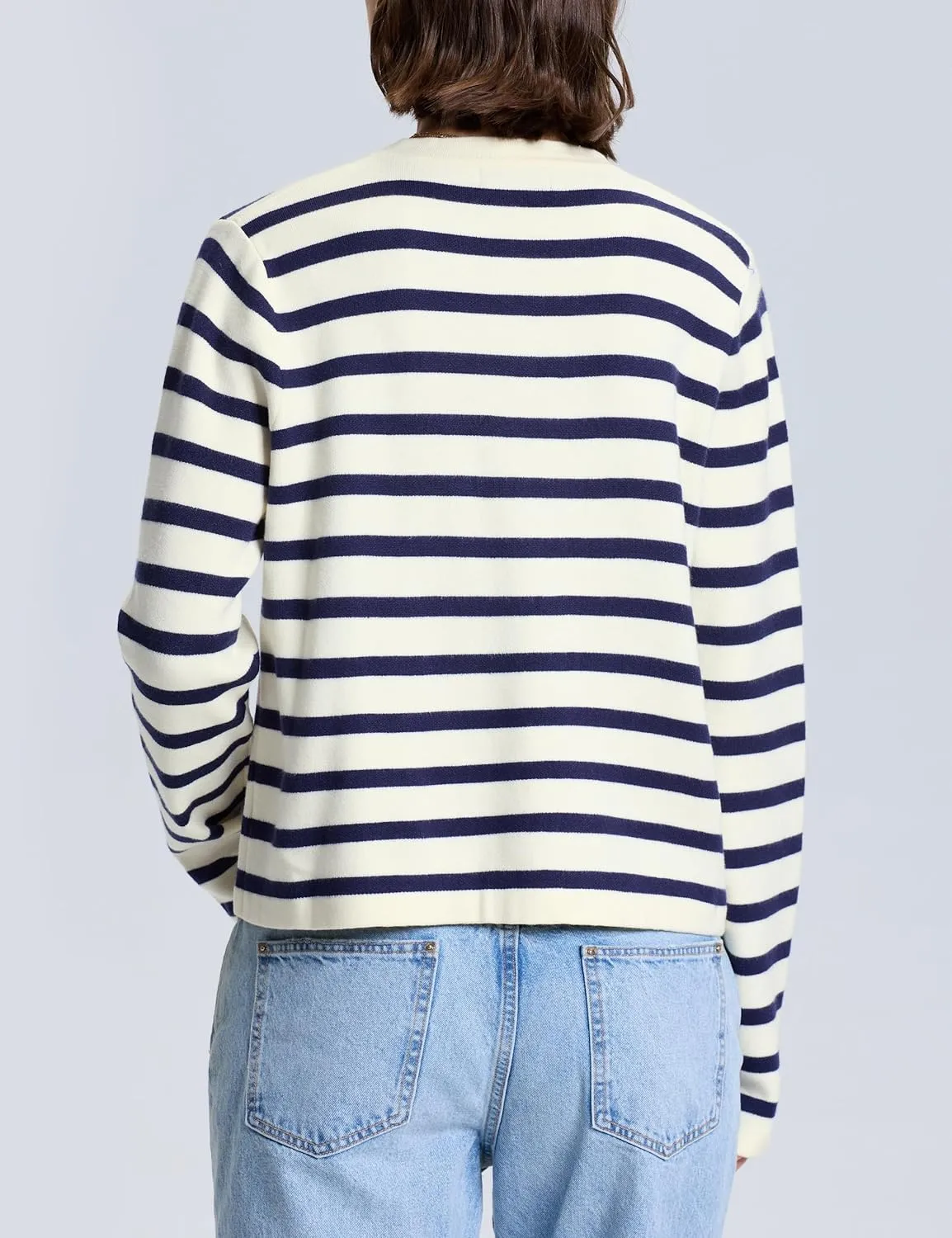 PrettyGuide Women's Striped Cardigan Sweaters Long Sleeve Button Down Fall Casual Cropped Knit Lady Jackets with Pockets