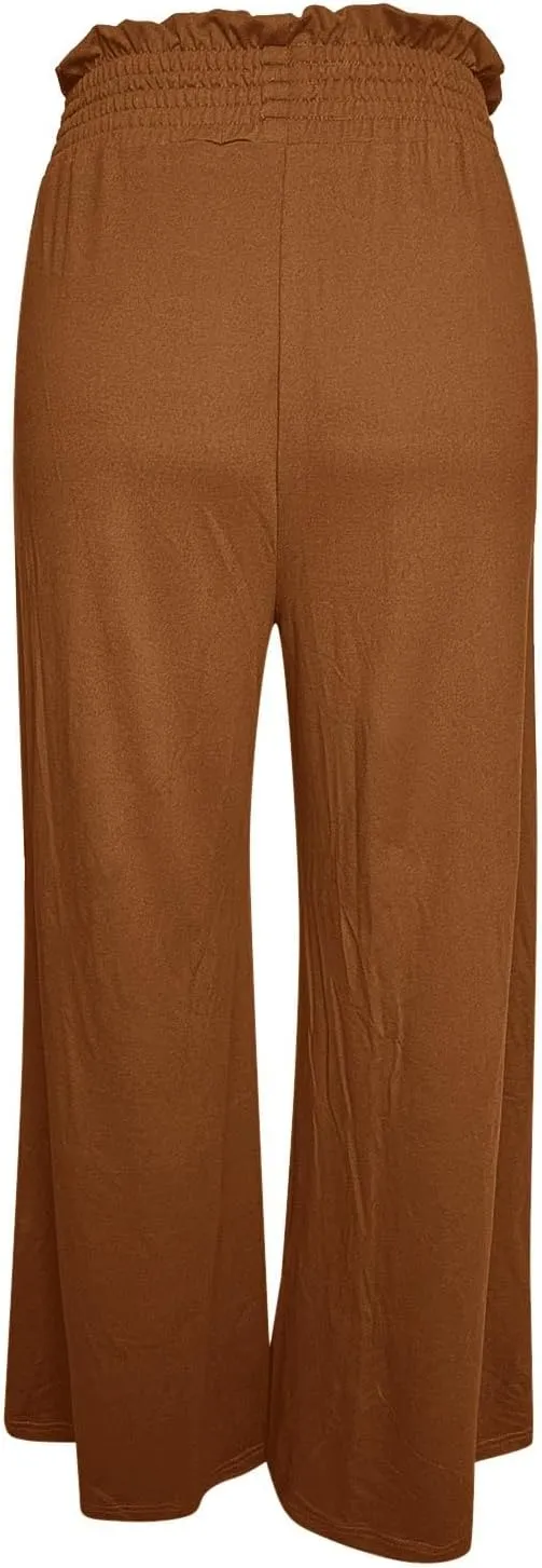 PTOLOCIF Palazzo Pants for Women,Drawstring High Waist Palazzo Pants Wide Leg Cotton Pants Summer Beach Loose Trousers