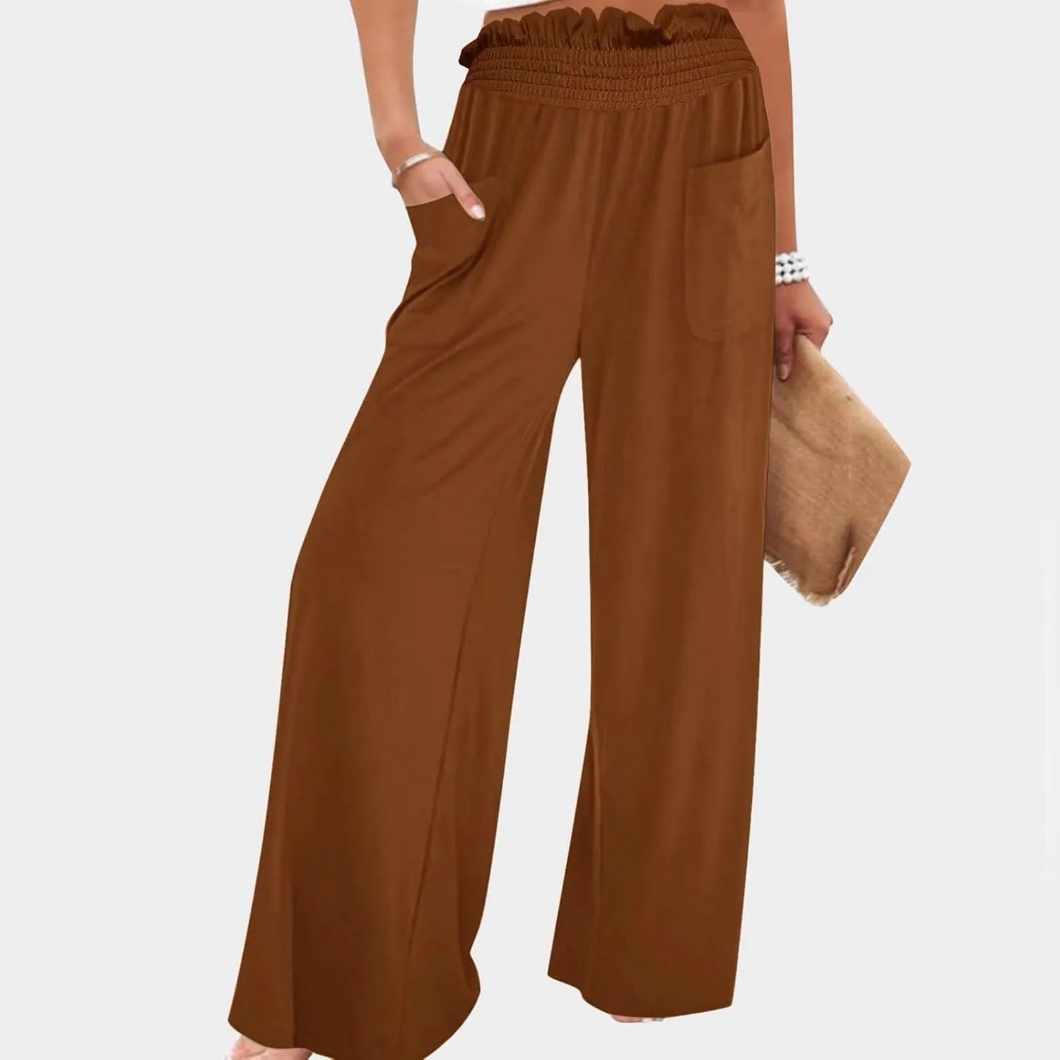 PTOLOCIF Palazzo Pants for Women,Drawstring High Waist Palazzo Pants Wide Leg Cotton Pants Summer Beach Loose Trousers