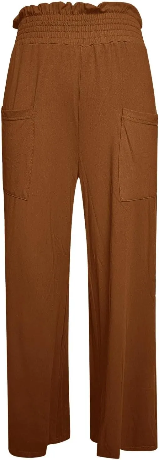 PTOLOCIF Palazzo Pants for Women,Drawstring High Waist Palazzo Pants Wide Leg Cotton Pants Summer Beach Loose Trousers