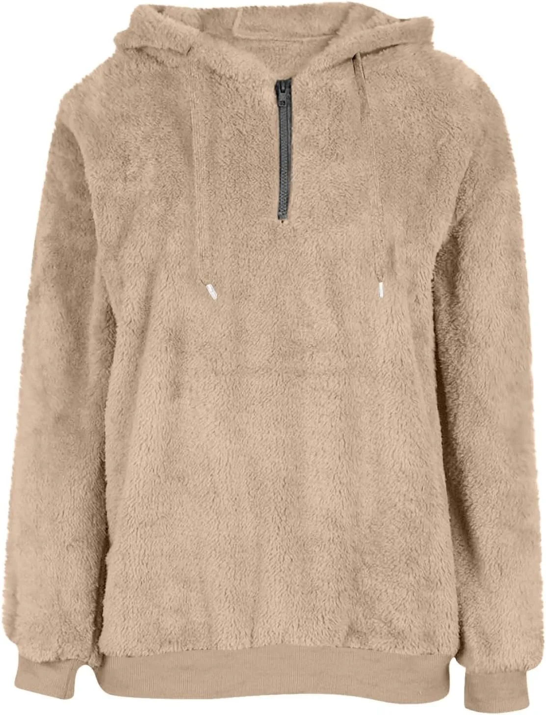 Quarter Zip Pullover Women Comfy Warm Sherpa Fleece Hooded Sweatshirts Ladies 1/4 Zip Winter Sweaters Outwear