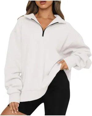 Quarter Zip Pullover Women Fleece Lightweight Oversized Sweatshirt Preppy Cute Sweatshirts Hoodies with Zipper