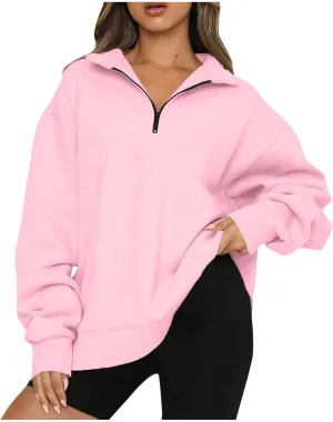 Quarter Zip Pullover Women Fleece Lightweight Oversized Sweatshirt Preppy Cute Sweatshirts Hoodies with Zipper