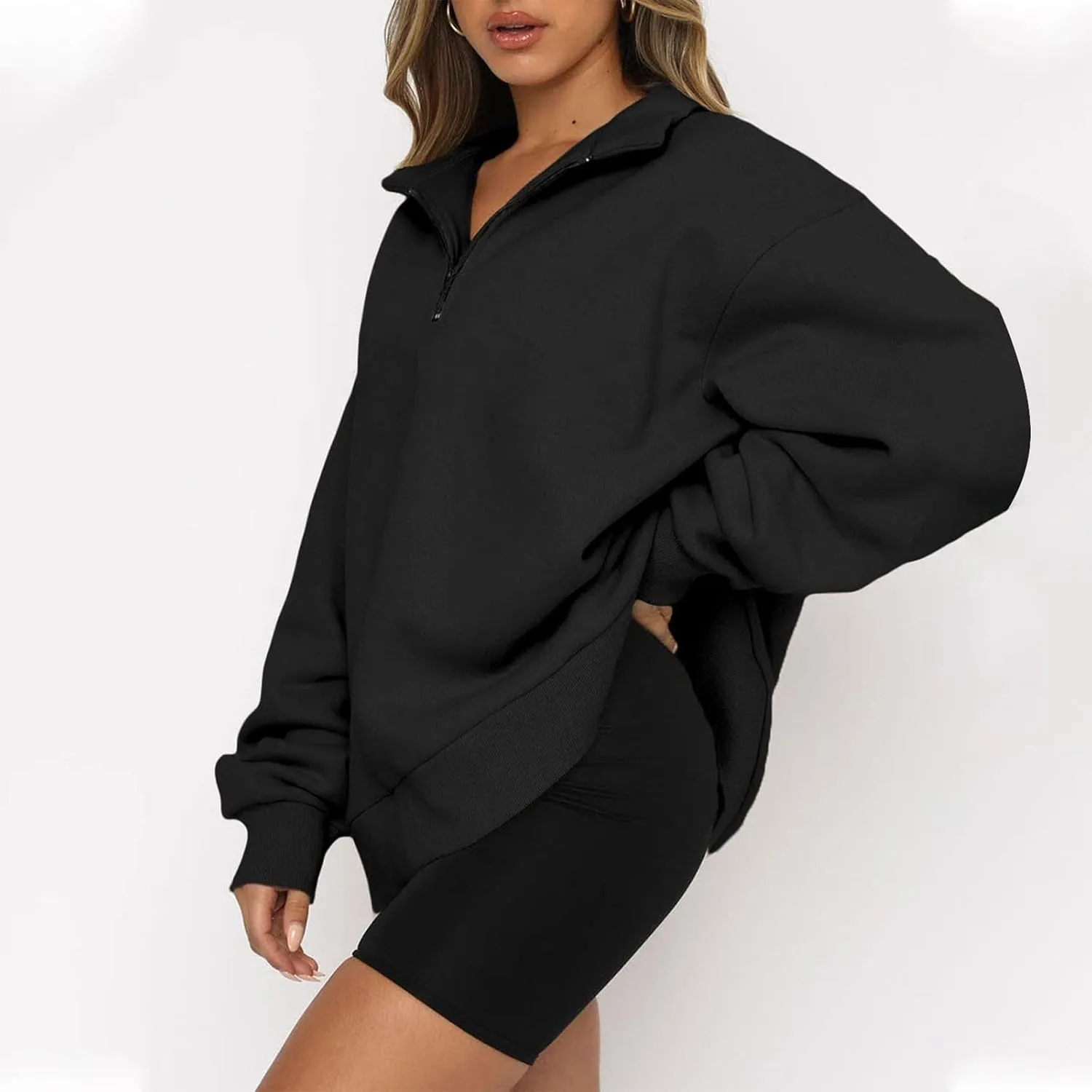 Quarter Zip Pullover Women Fleece Lightweight Oversized Sweatshirt Preppy Cute Sweatshirts Hoodies with Zipper
