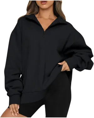 Quarter Zip Pullover Women Fleece Lightweight Oversized Sweatshirt Preppy Cute Sweatshirts Hoodies with Zipper