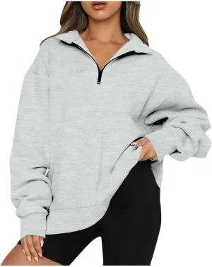 Quarter Zip Pullover Women Fleece Lightweight Oversized Sweatshirt Preppy Cute Sweatshirts Hoodies with Zipper