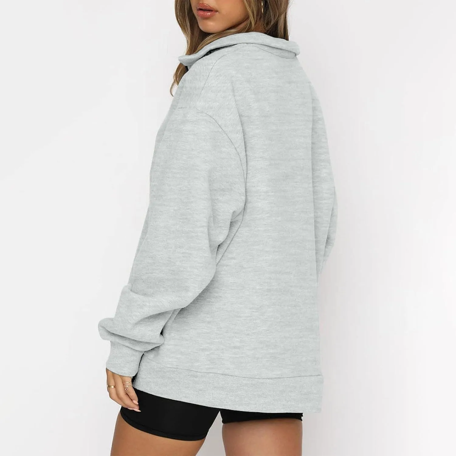Quarter Zip Pullover Women Fleece Lightweight Oversized Sweatshirt Preppy Cute Sweatshirts Hoodies with Zipper