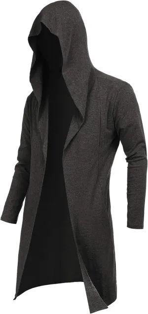 RAGEMALL Mens Long Cardigan Open Front Draped Lightweight Hooded Sweater with Pockets