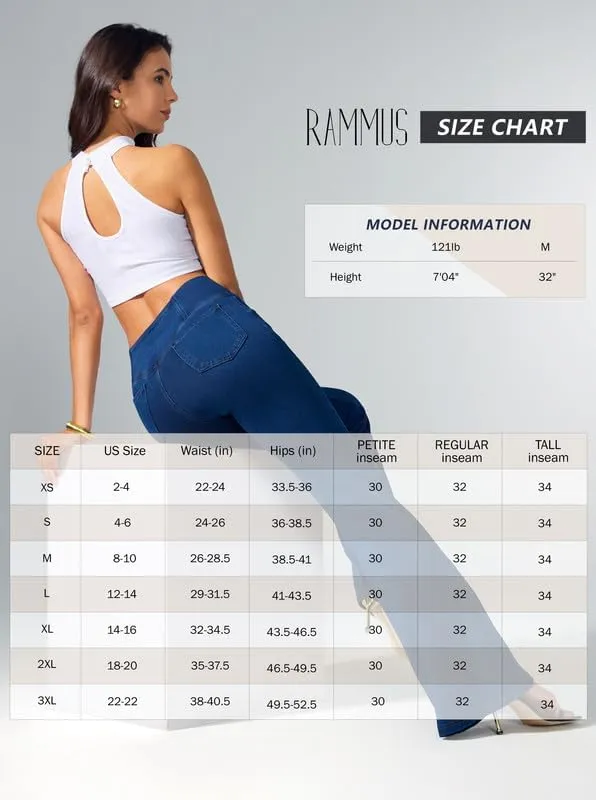 Rammus Flare Jeans for Women Crossover High Waisted Bell Bottom Jeans Trendy Yoga Pants Stretchy Flare Leggings with Pockets
