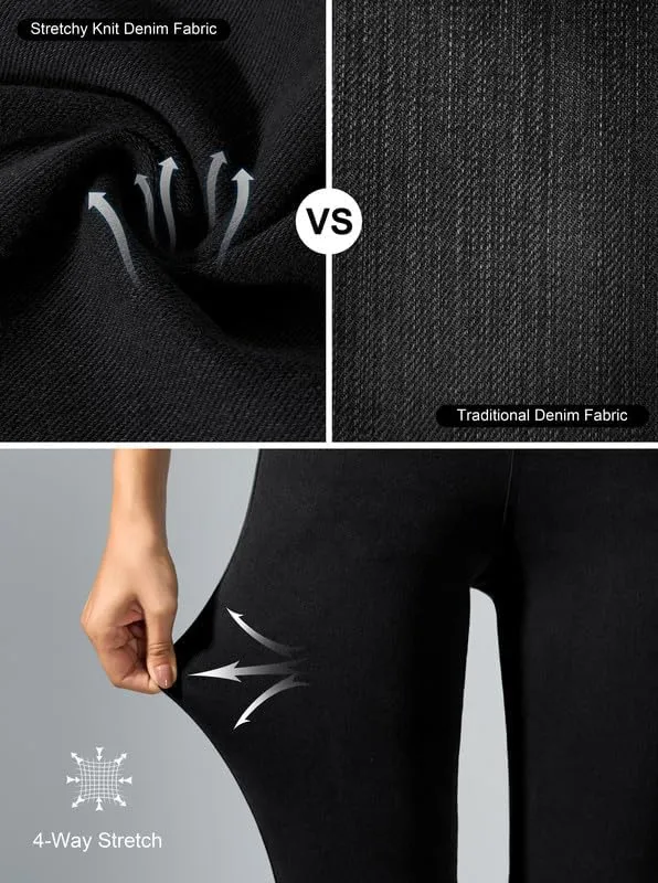 Rammus Flare Jeans for Women Crossover High Waisted Bell Bottom Jeans Trendy Yoga Pants Stretchy Flare Leggings with Pockets