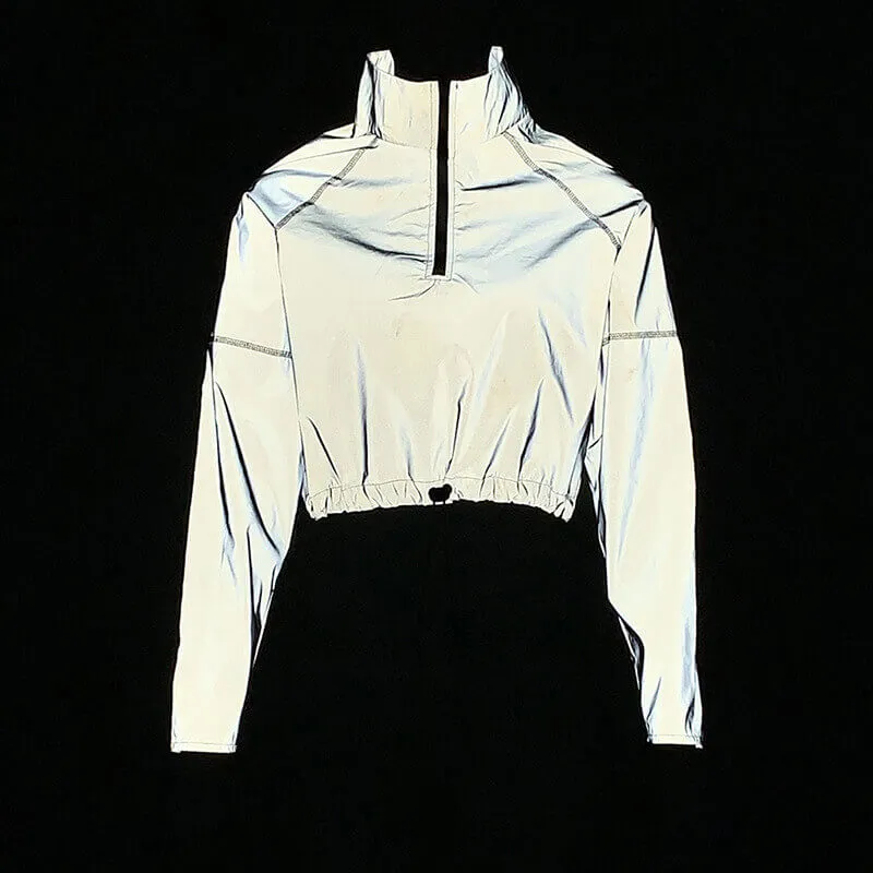 Reflective Drawstring Hem Cropped Jacket