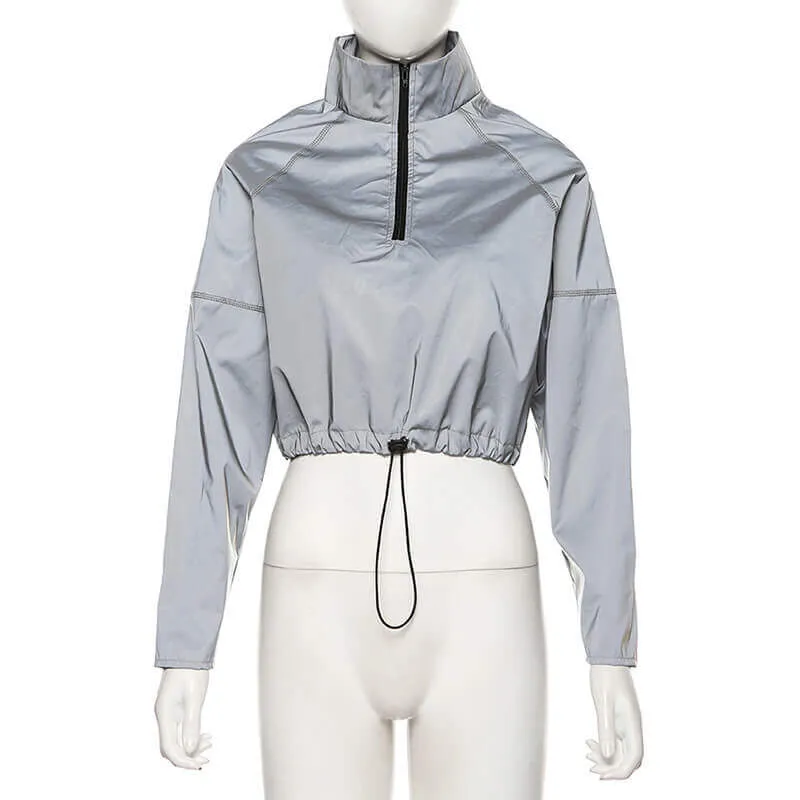 Reflective Drawstring Hem Cropped Jacket