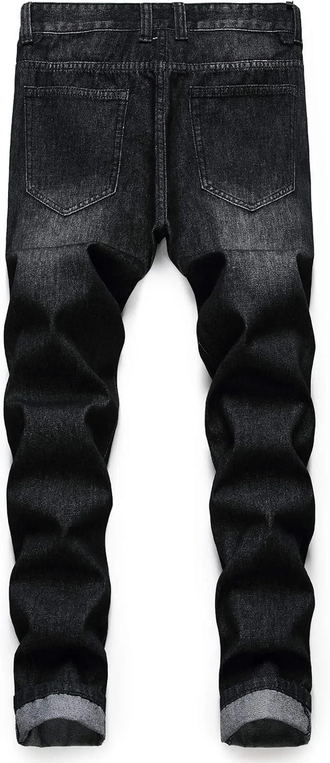 Ripped Jeans for Men Slim Denim Regular Fit Tapered Leg Distressed Destroyed Pants Mens Jeans with Hole