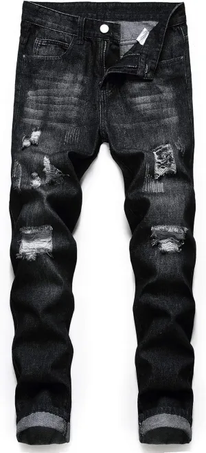 Ripped Jeans for Men Slim Denim Regular Fit Tapered Leg Distressed Destroyed Pants Mens Jeans with Hole