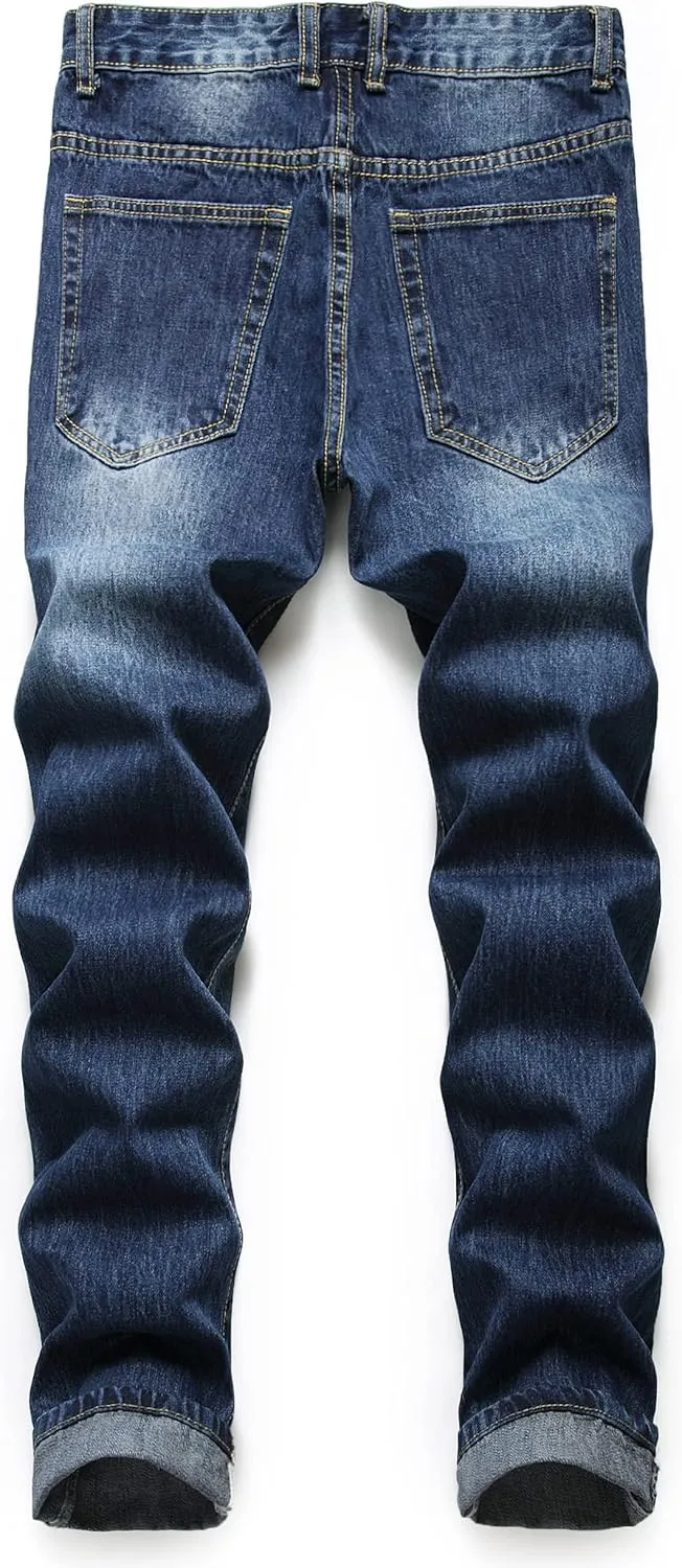 Ripped Jeans for Men Slim Denim Regular Fit Tapered Leg Distressed Destroyed Pants Mens Jeans with Hole