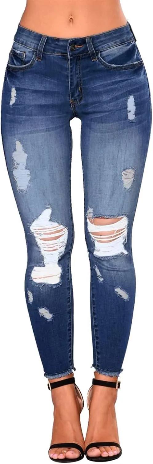 Ripped Jeans Womens Fall Fashion 2024 Trendy Winter Skinny Jeans High Waisted Tummy Control Jeggings Denim Leggings