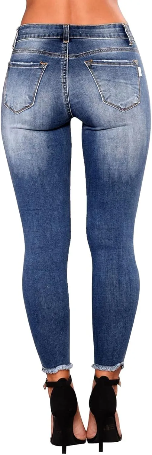 Ripped Jeans Womens Fall Fashion 2024 Trendy Winter Skinny Jeans High Waisted Tummy Control Jeggings Denim Leggings