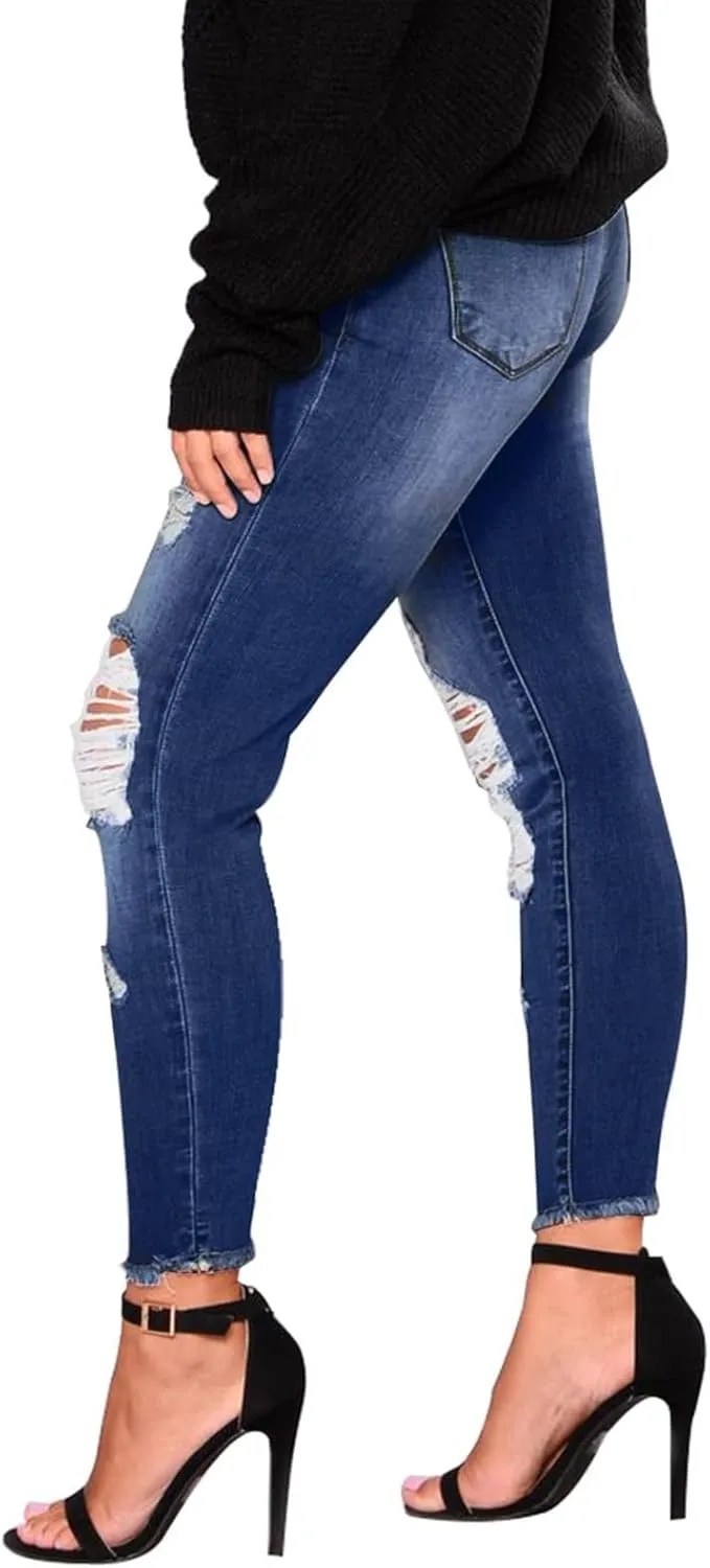 Ripped Jeans Womens Fall Fashion 2024 Trendy Winter Skinny Jeans High Waisted Tummy Control Jeggings Denim Leggings
