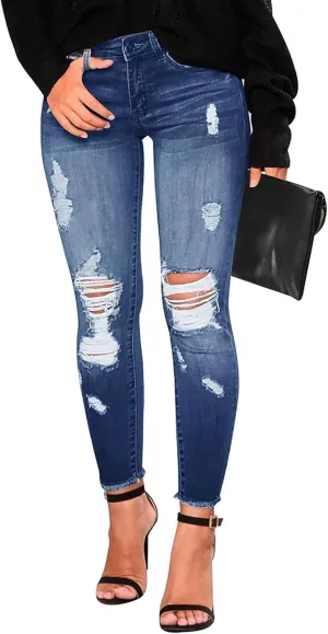 Ripped Jeans Womens Fall Fashion 2024 Trendy Winter Skinny Jeans High Waisted Tummy Control Jeggings Denim Leggings
