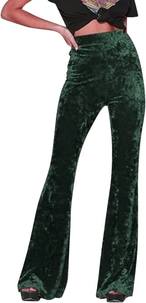 sdbrld Velvet Pants Women High Waisted Wide Leg Flare Elastic Waist Pull On Trousers Sparkle Pants