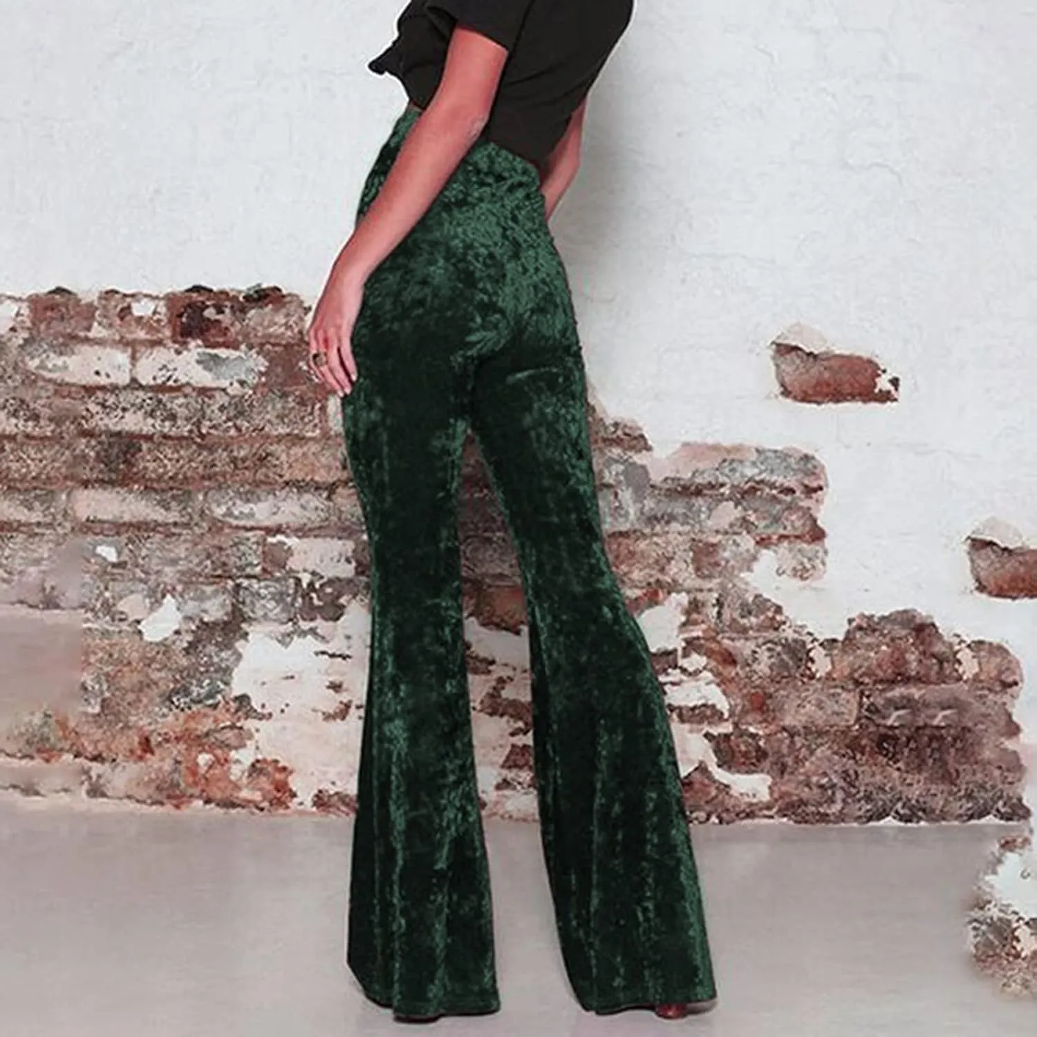 sdbrld Velvet Pants Women High Waisted Wide Leg Flare Elastic Waist Pull On Trousers Sparkle Pants