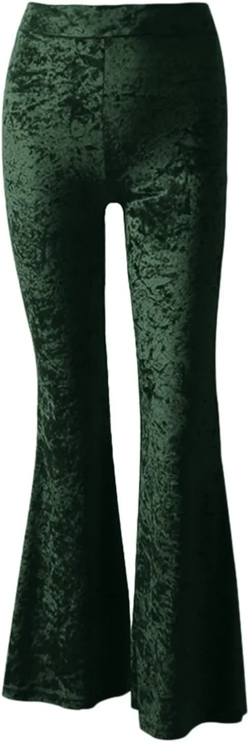 sdbrld Velvet Pants Women High Waisted Wide Leg Flare Elastic Waist Pull On Trousers Sparkle Pants