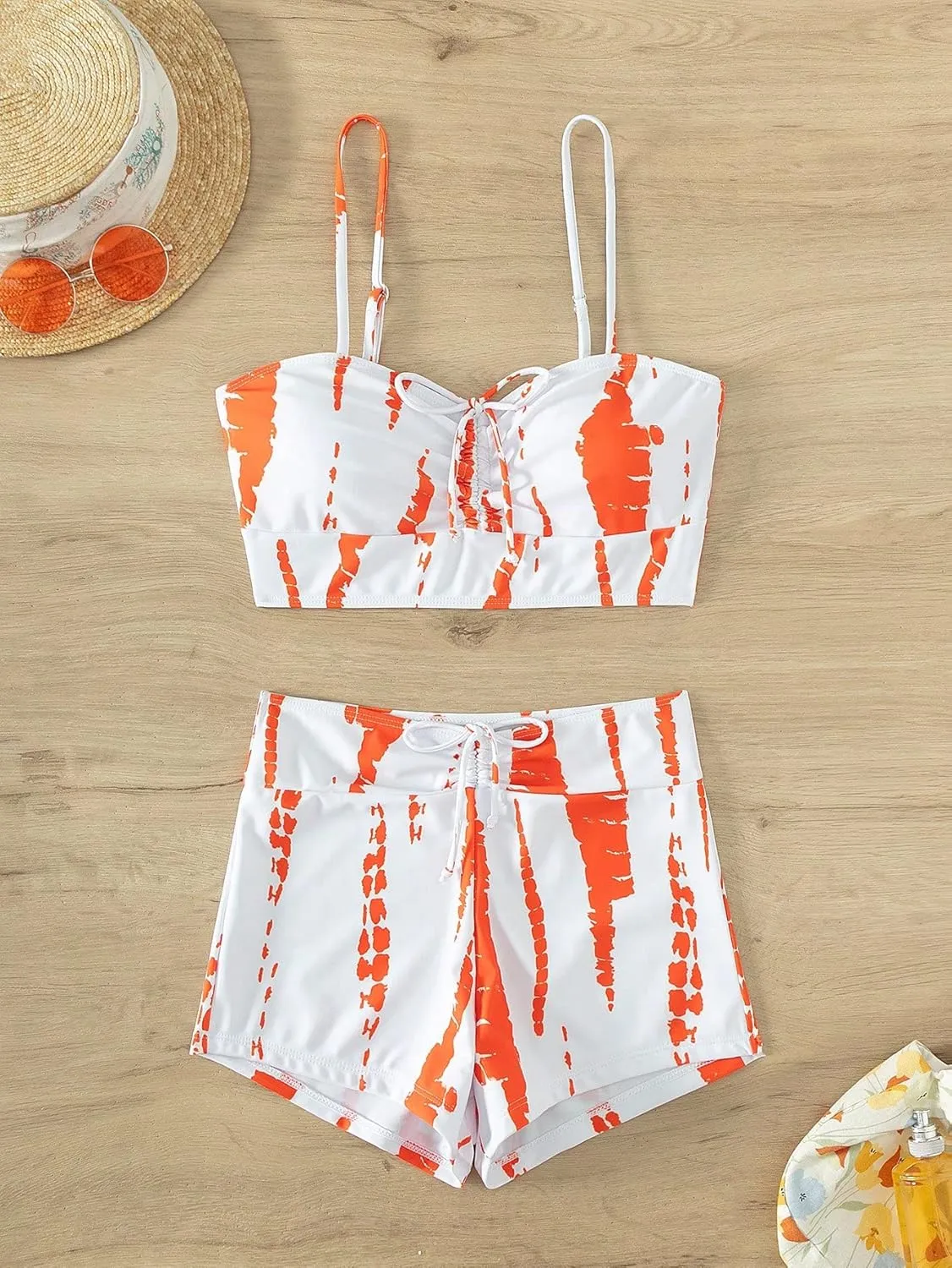 SHENHE Women's Tie Dye Tankini Swimsuits High Waisted Tummy Control Bikini Sets