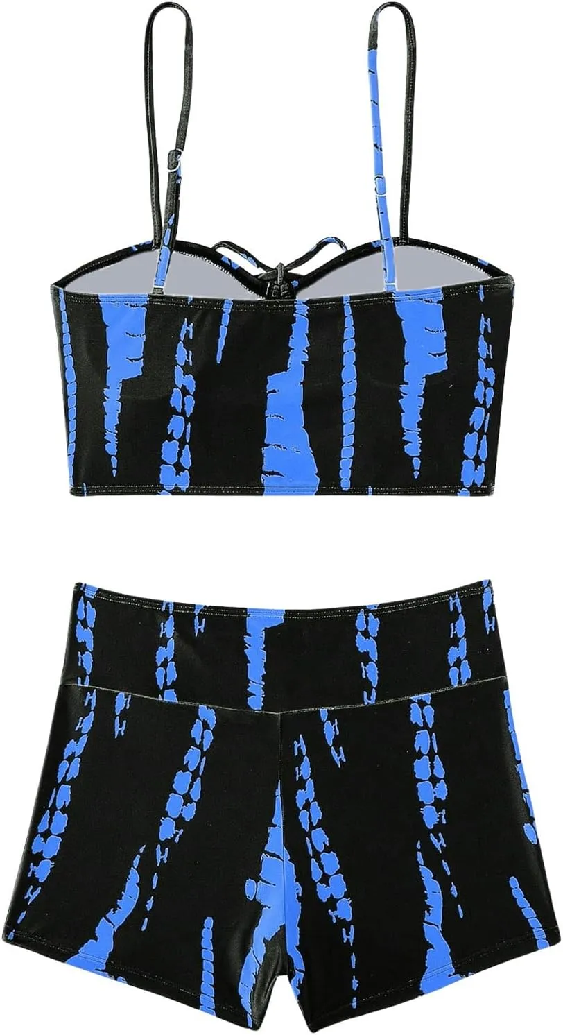 SHENHE Women's Tie Dye Tankini Swimsuits High Waisted Tummy Control Bikini Sets