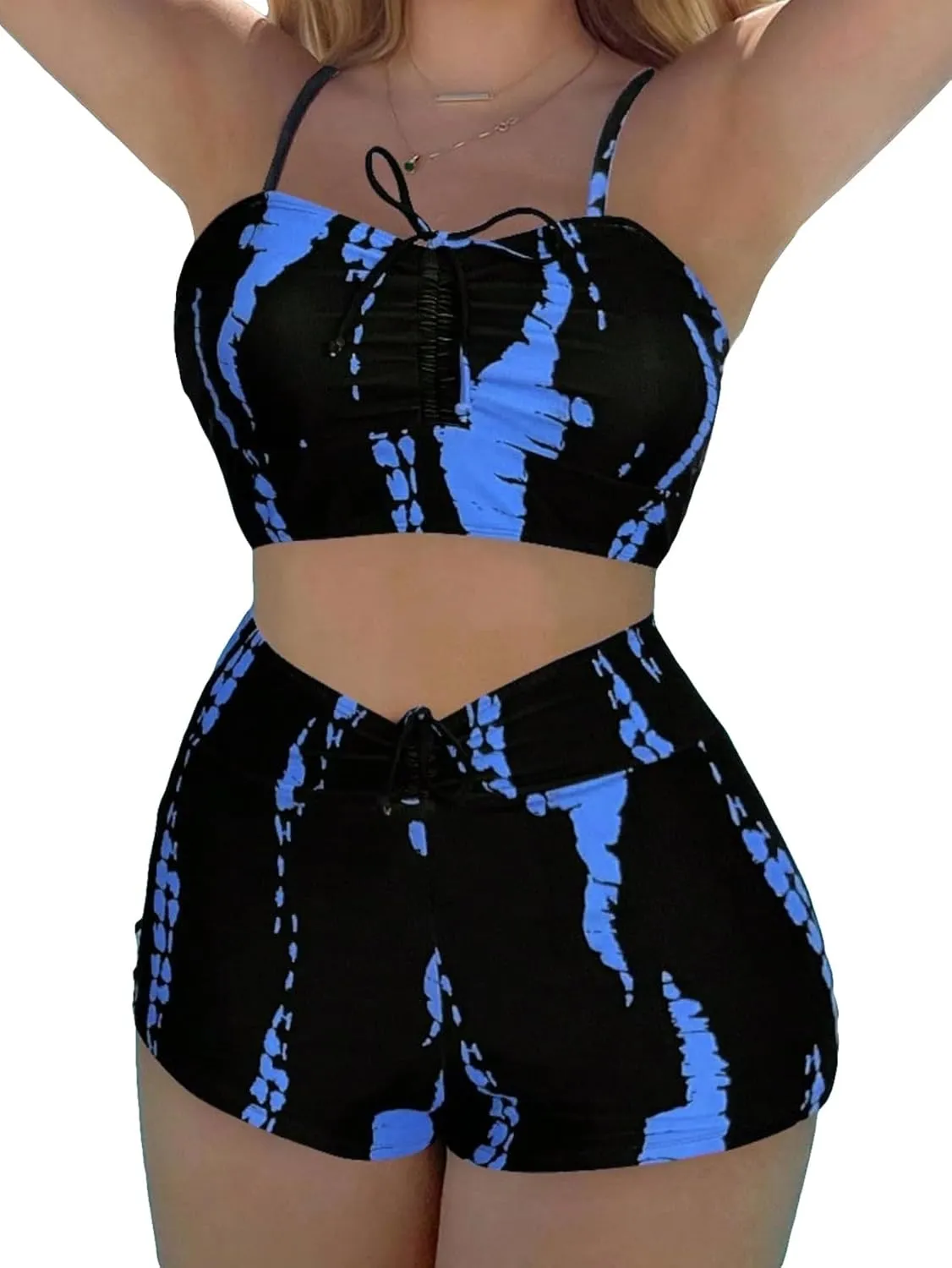 SHENHE Women's Tie Dye Tankini Swimsuits High Waisted Tummy Control Bikini Sets