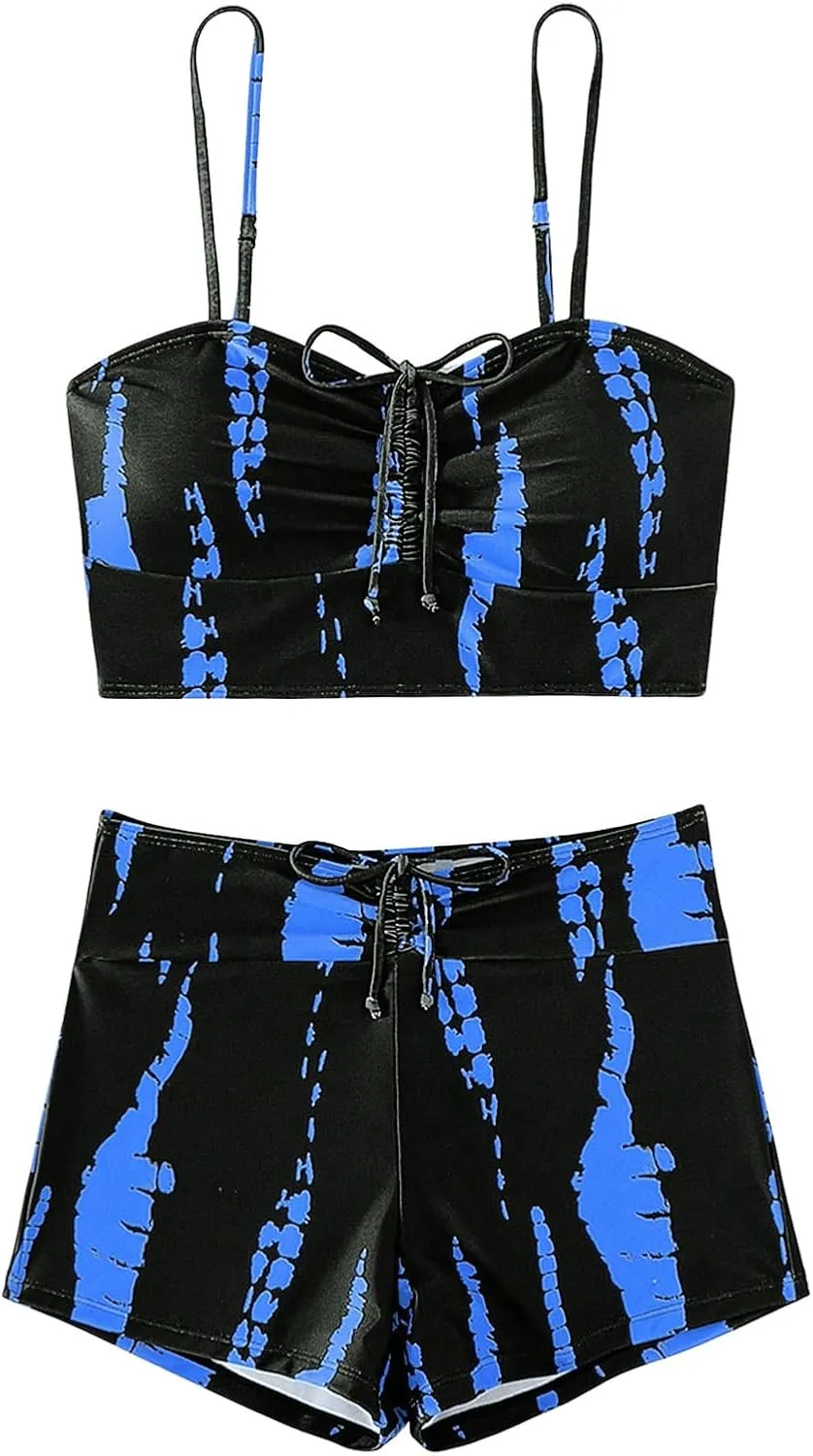 SHENHE Women's Tie Dye Tankini Swimsuits High Waisted Tummy Control Bikini Sets