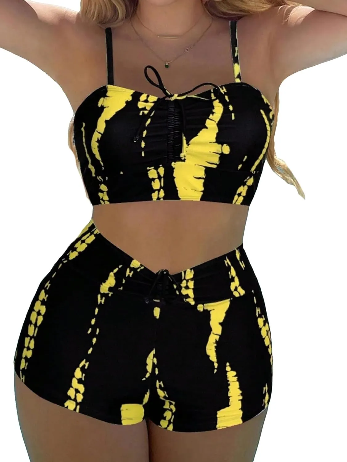SHENHE Women's Tie Dye Tankini Swimsuits High Waisted Tummy Control Bikini Sets