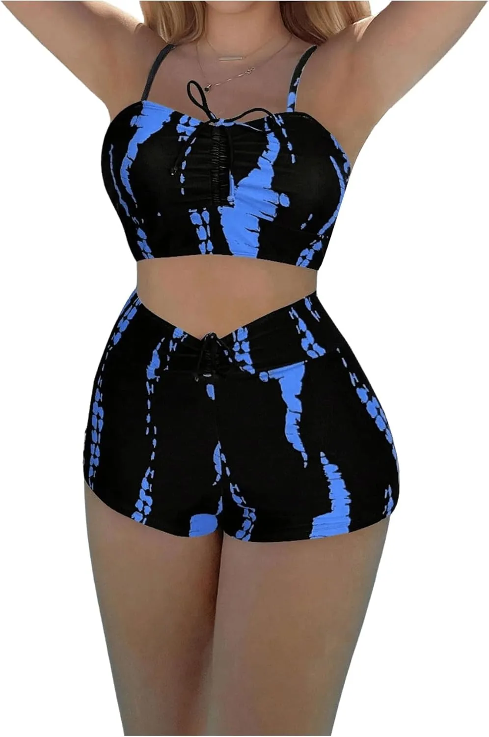 SHENHE Women's Tie Dye Tankini Swimsuits High Waisted Tummy Control Bikini Sets