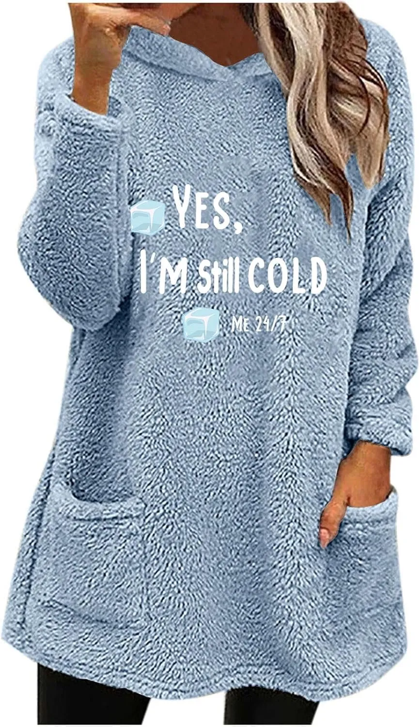 Sherpa Hoodie for Women Fleece Pullover Sweater Oversized Graphic Sweatshirt with Pockets Warm Winter Clothes