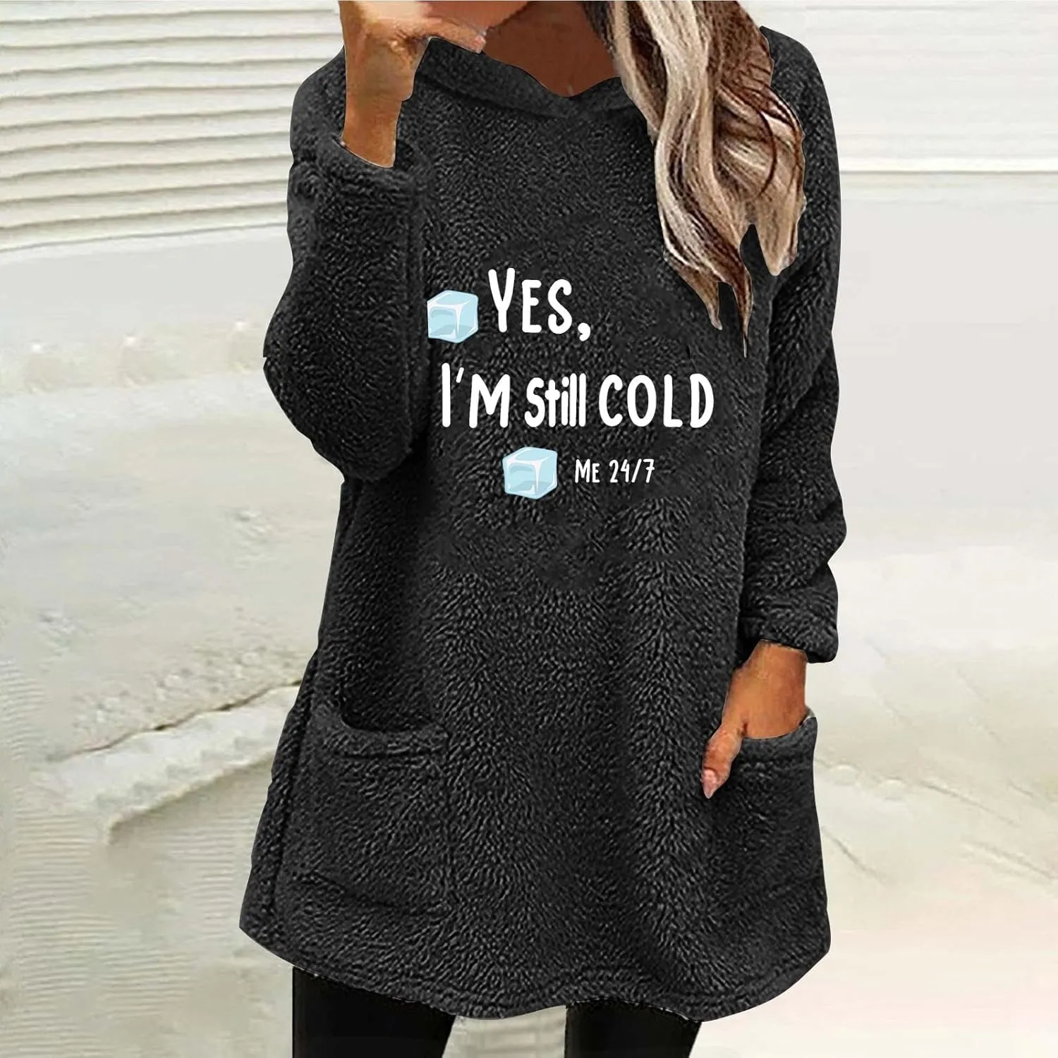 Sherpa Hoodie for Women Fleece Pullover Sweater Oversized Graphic Sweatshirt with Pockets Warm Winter Clothes