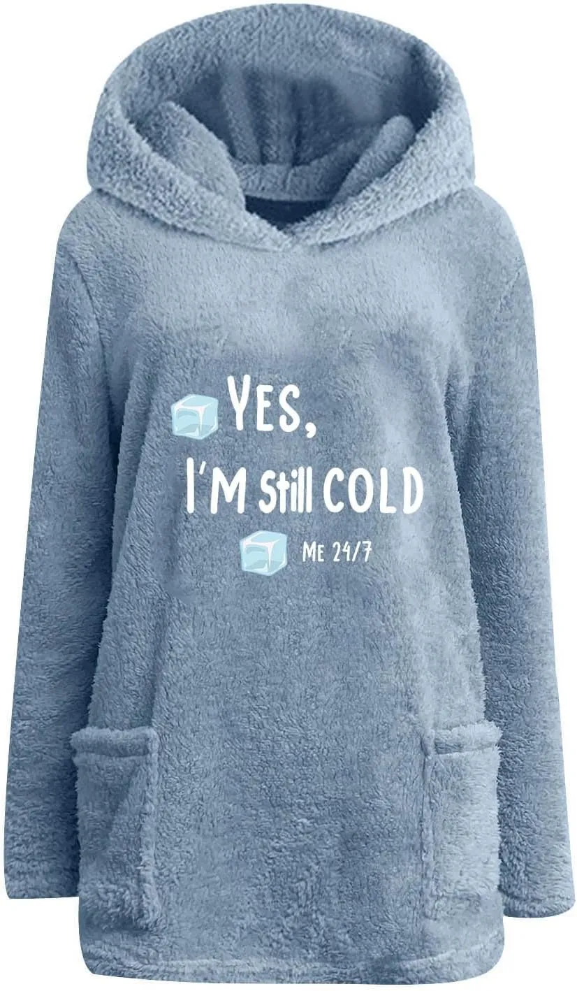 Sherpa Hoodie for Women Fleece Pullover Sweater Oversized Graphic Sweatshirt with Pockets Warm Winter Clothes