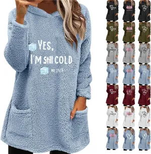 Sherpa Hoodie for Women Fleece Pullover Sweater Oversized Graphic Sweatshirt with Pockets Warm Winter Clothes