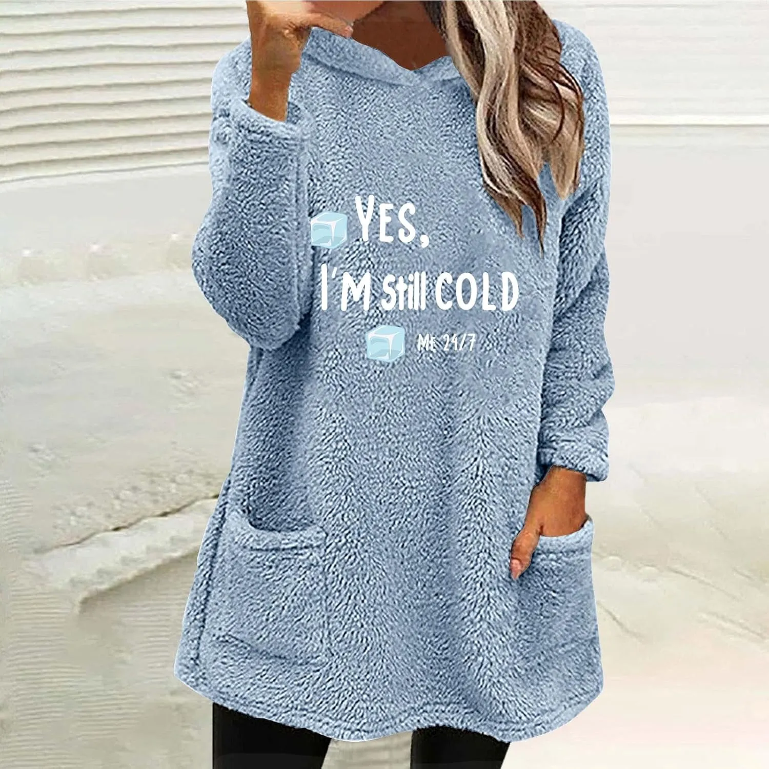 Sherpa Hoodie for Women Fleece Pullover Sweater Oversized Graphic Sweatshirt with Pockets Warm Winter Clothes