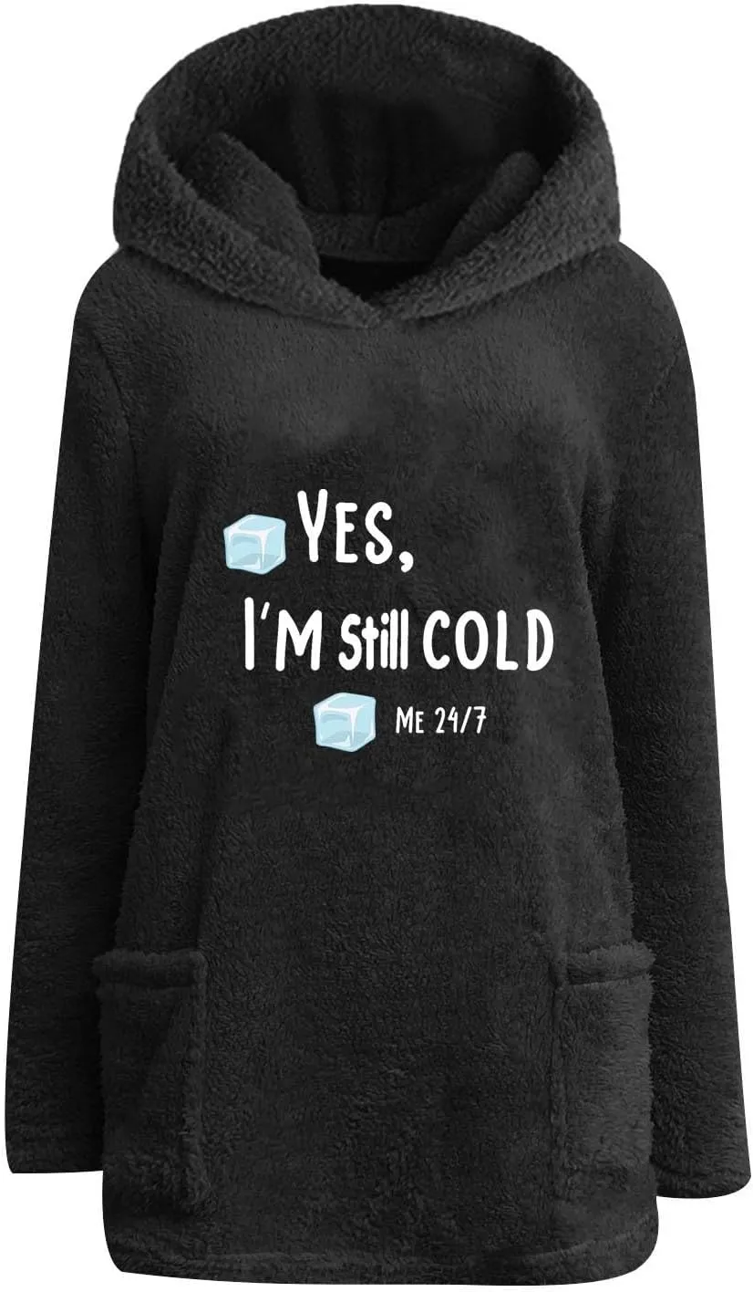 Sherpa Hoodie for Women Fleece Pullover Sweater Oversized Graphic Sweatshirt with Pockets Warm Winter Clothes